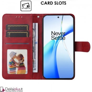 Dirbtinės odos atverčiamas šonu dėklas su 4 skyreliais - raudonas (Oneplus 13R) Dirbtinės odos atverčiamas šonu dėklas su 4 skyreliais - raudonas (Oneplus 13R)